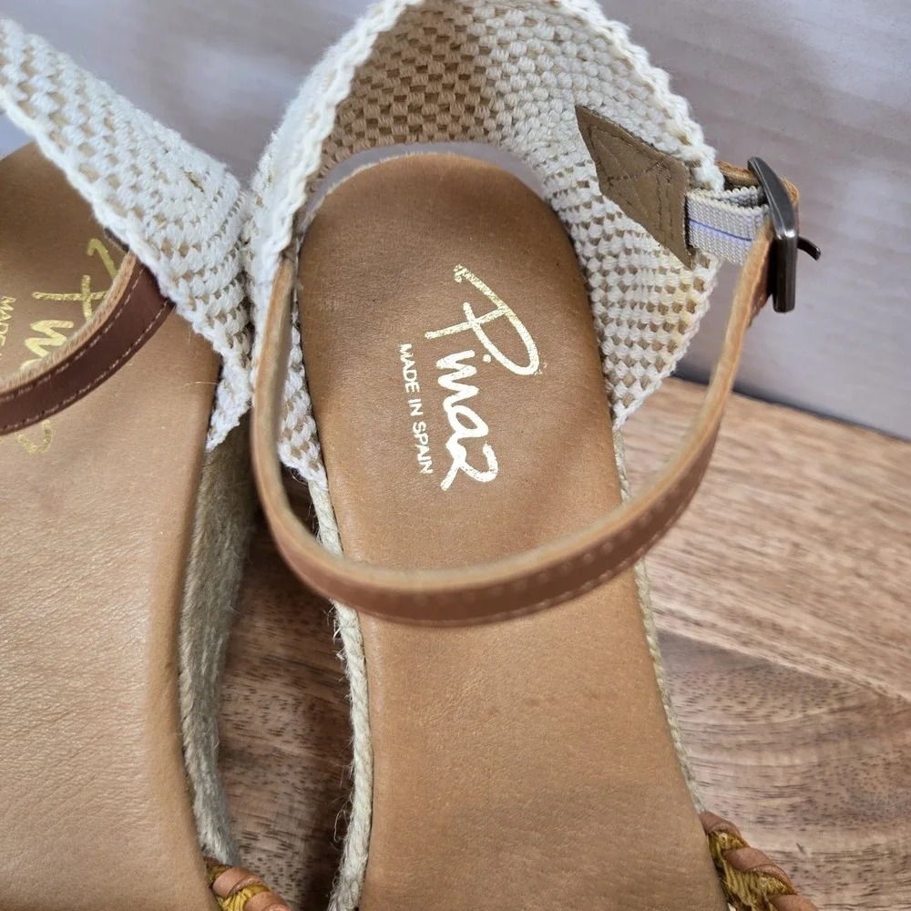 Pinaz Espadrille Wedges Women‎ EU 40 US 9 Tan Woven Leather Jute Ankle Strap...